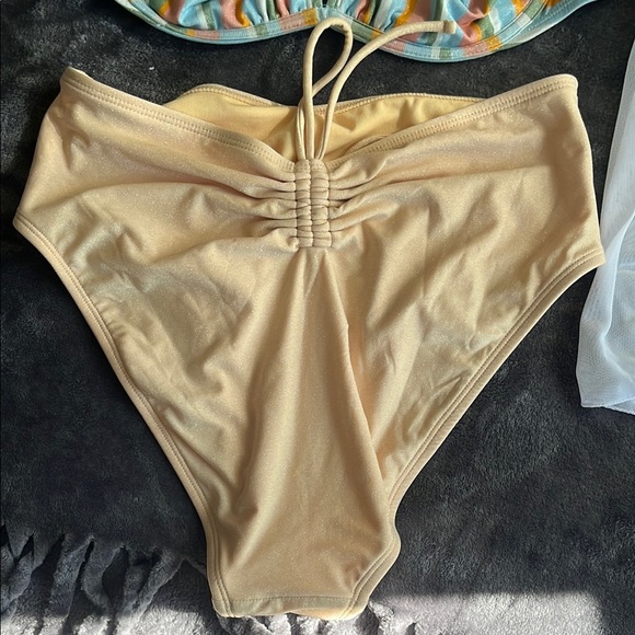 Striped Bikini Set underwire highwaisted cheeky White Cover-Up S/M glam retro - Picture 4 of 9